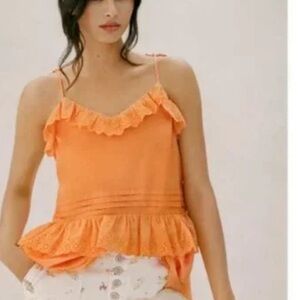mare x anthropologie sleevelesss top orange bow straps ruffle tier size XS plus